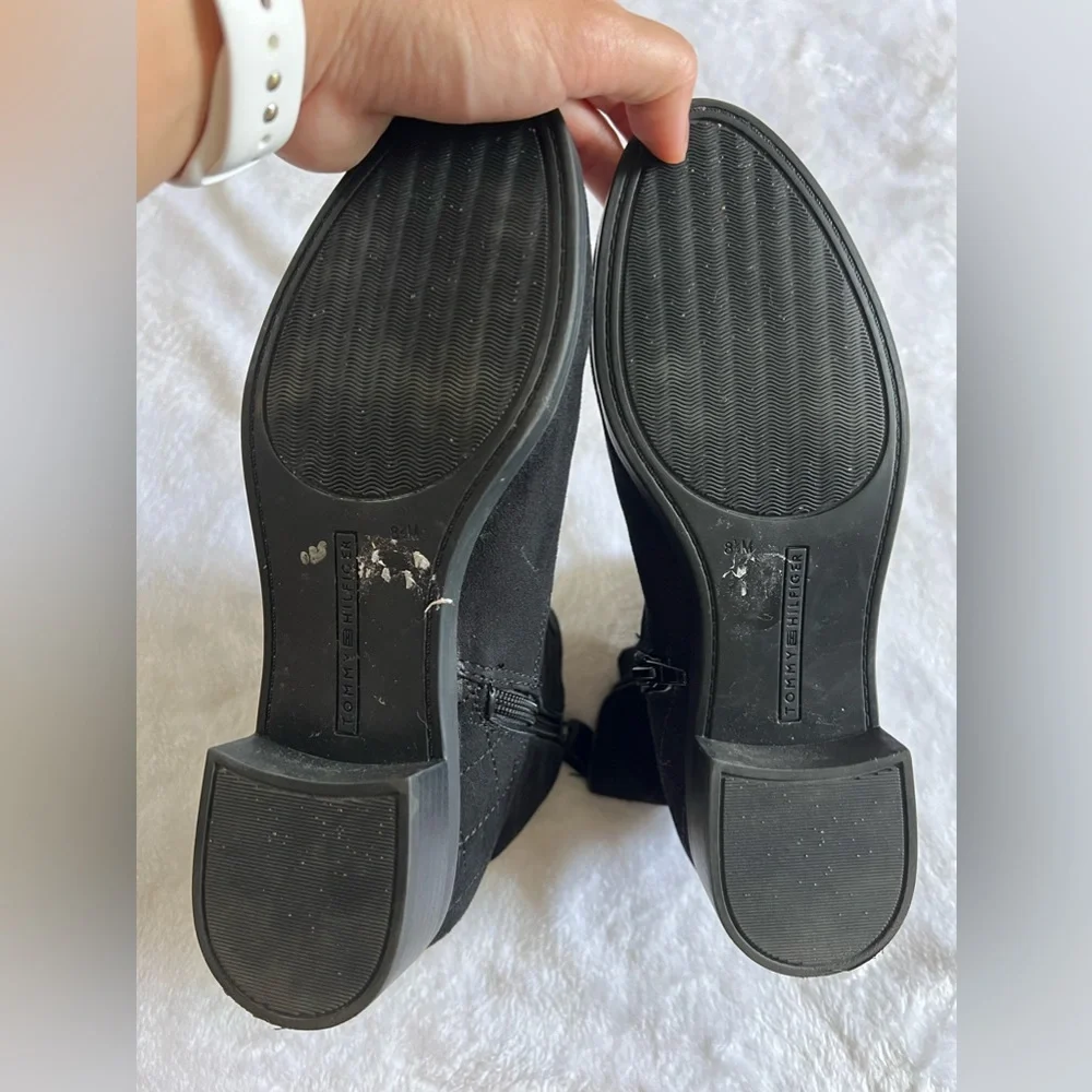 Tommy Hilfiger Black Suede Ankle Booties with Gold Zipper